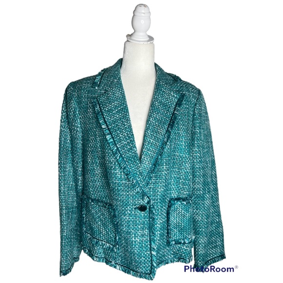 Style & Co. Jackets & Blazers - Style & Co Woman Teal Tweed Single Button Blazer Lined size 16W Patch Pockets